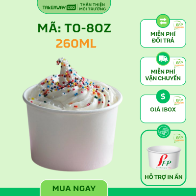 Tô giấy đựng kem 260ml – 8oz, dùng được nhiều loại nắp
